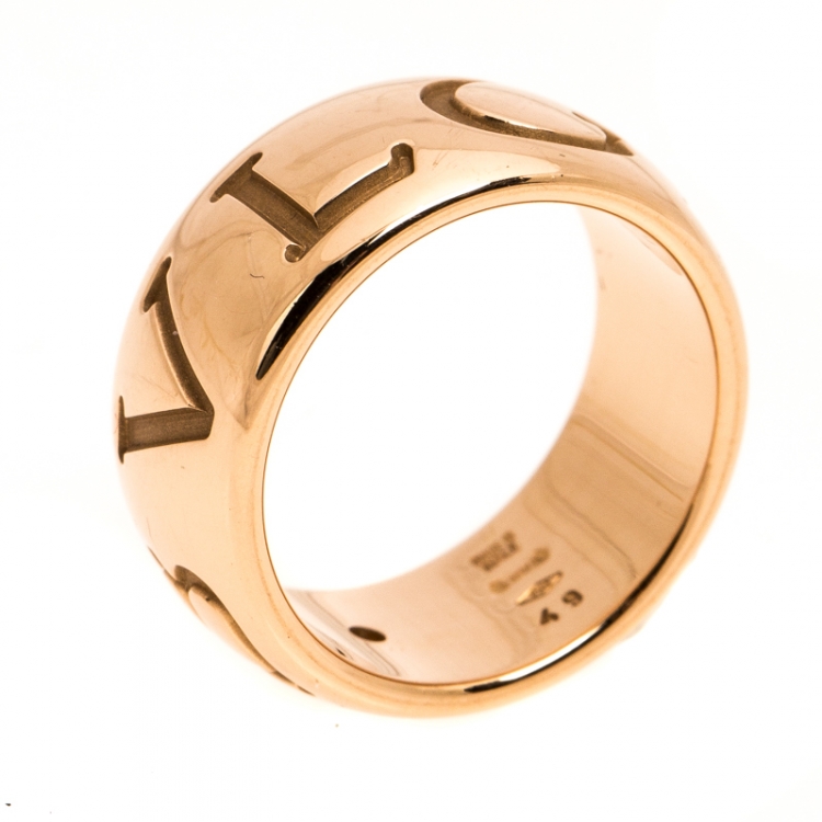 Pre Owned Bvlgari Monologo Diamond 18K Rose Gold Band Ring Size 49