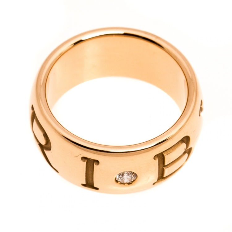 Pre Owned Bvlgari Monologo Diamond 18K Rose Gold Band Ring Size 49
