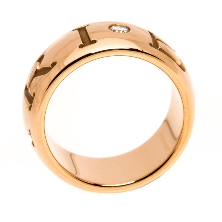 Pre Owned Bvlgari Monologo Diamond 18K Rose Gold Band Ring Size 49