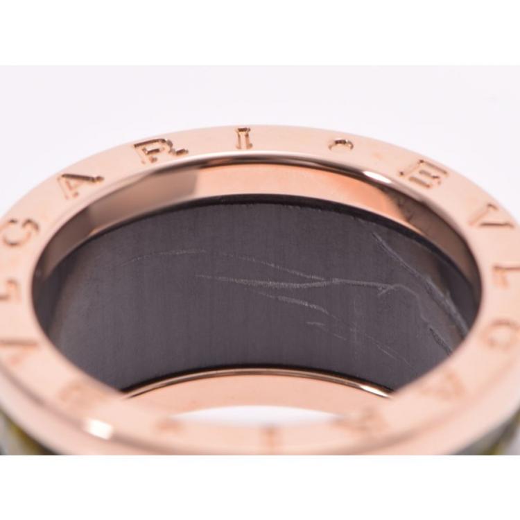 Pre Owned Bvlgari B.Zero1 Green Marble 18K Rose Gold Band Ring Size 54