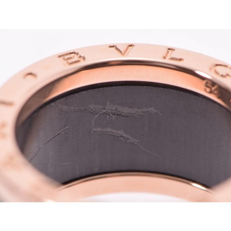 Pre Owned Bvlgari B.Zero1 Green Marble 18K Rose Gold Band Ring Size 54