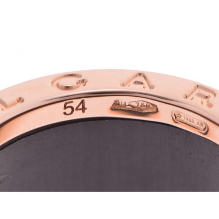 Pre Owned Bvlgari B.Zero1 Green Marble 18K Rose Gold Band Ring Size 54