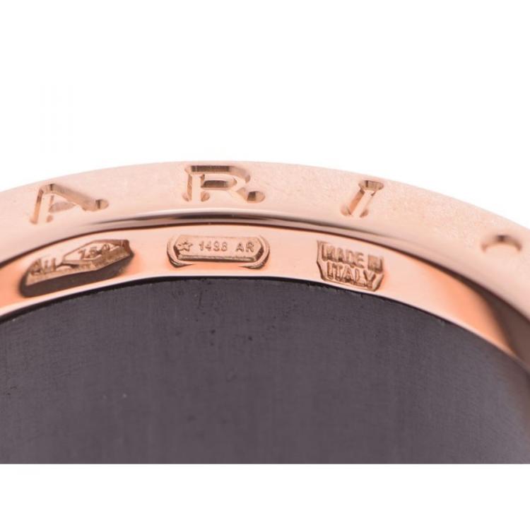Pre Owned Bvlgari B.Zero1 Green Marble 18K Rose Gold Band Ring Size 54