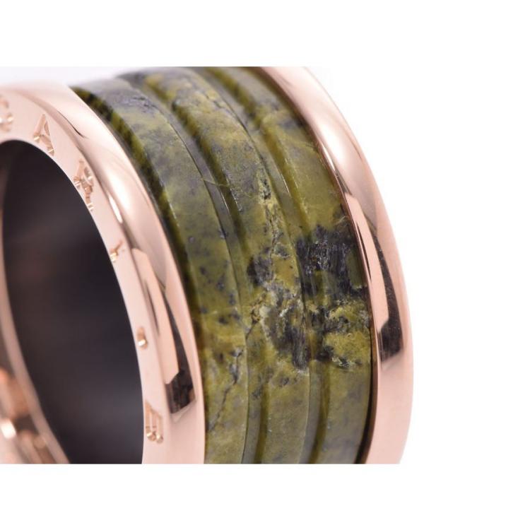 Pre Owned Bvlgari B.Zero1 Green Marble 18K Rose Gold Band Ring Size 54
