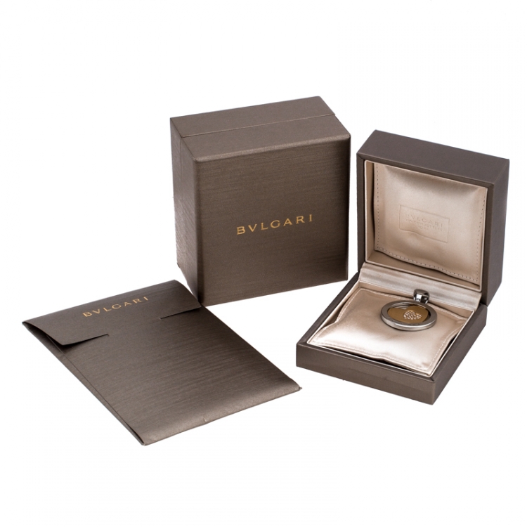 Pre Owned Bvlgari Tondo Heart Diamond 18K Yellow Gold Stainless Steel Pendant 