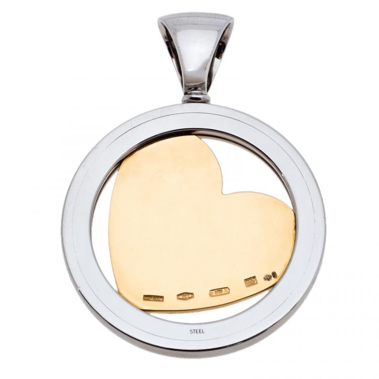 Pre Owned Bvlgari Tondo Heart Diamond 18K Yellow Gold Stainless Steel Pendant 