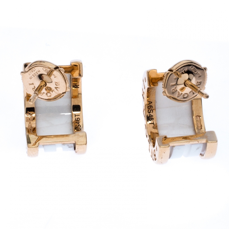 Pre Owned Bvlgari B.Zero1 White Ceramic 18k Rose Gold Earrings