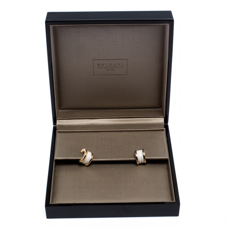 Pre Owned Bvlgari B.Zero1 White Ceramic 18k Rose Gold Earrings