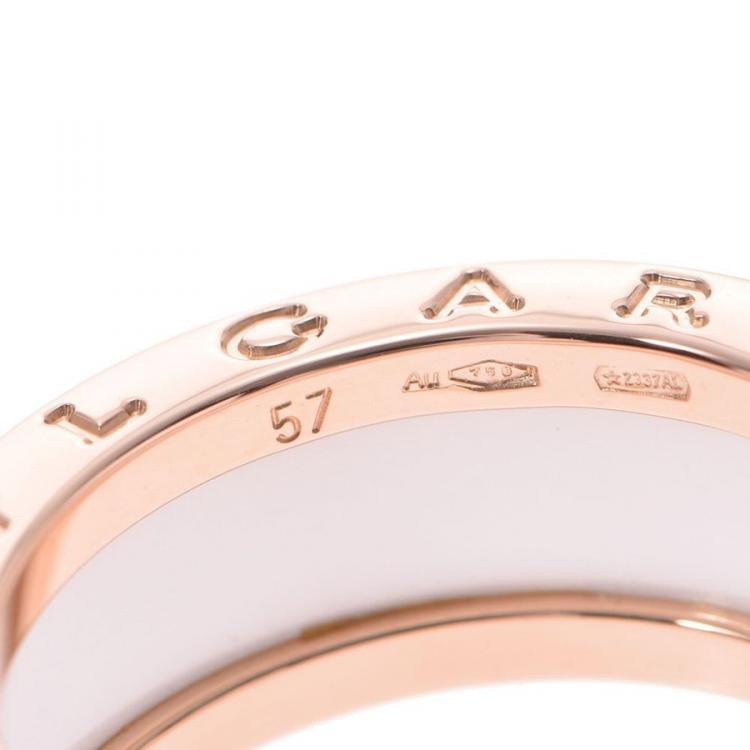 Pre Owned Bvlgari B.Zero1 2-Band White Ceramic 18k Rose Gold Band Ring Size 57