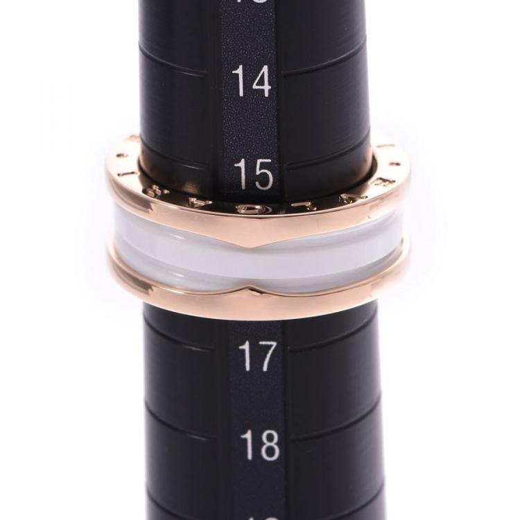 Pre Owned Bvlgari B.Zero1 2-Band White Ceramic 18k Rose Gold Band Ring Size 57