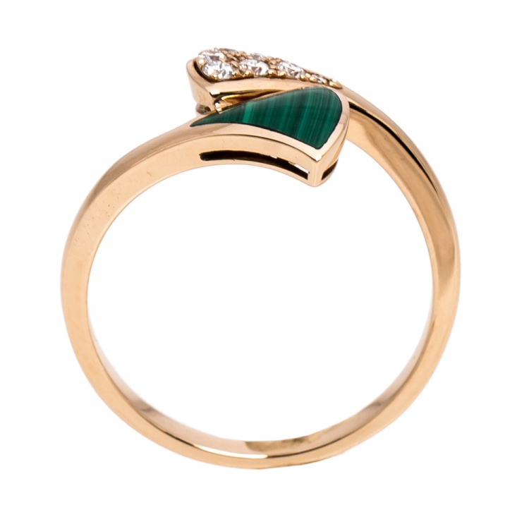 Pre Owned Bvlgari Divas' Dream Diamond Malachite 18K Rose Gold Ring Size 53