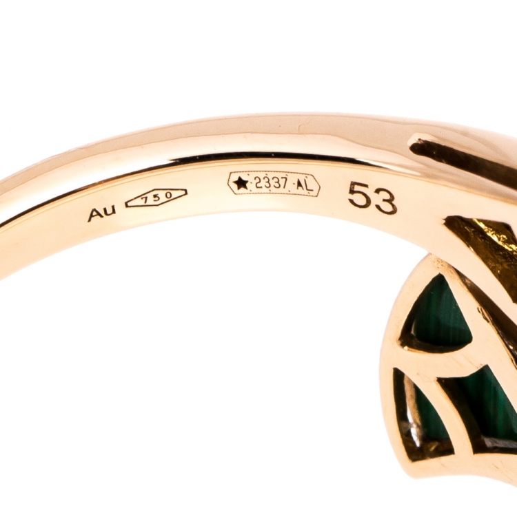 Pre Owned Bvlgari Divas' Dream Diamond Malachite 18K Rose Gold Ring Size 53