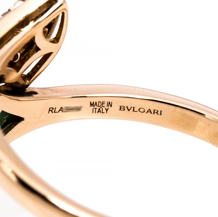 Pre Owned Bvlgari Divas' Dream Diamond Malachite 18K Rose Gold Ring Size 53