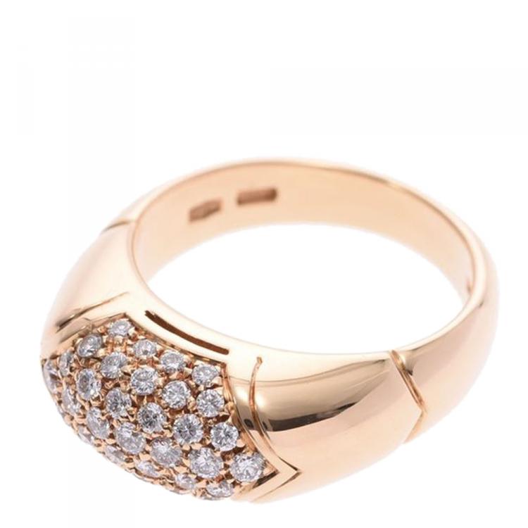 Pre Owned Bvlgari 18K Yellow Gold And Diamonds Band Ring Size 50