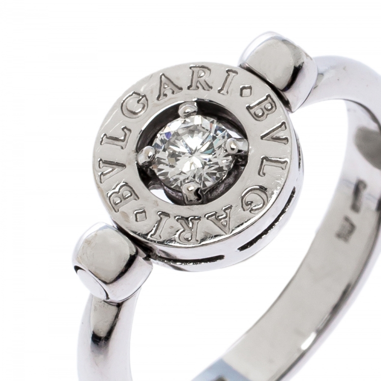 Pre Owned Bvlgari Diamond 18K White Gold Ring Size 54