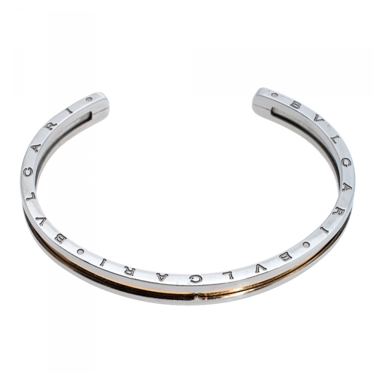 Pre Owned Bvlgari B.Zero1 Stainless Steel & 18k Rose Gold Open Cuff Bracelet S
