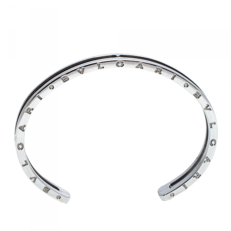 Pre Owned Bvlgari B.Zero1 Stainless Steel & 18k Rose Gold Open Cuff Bracelet S