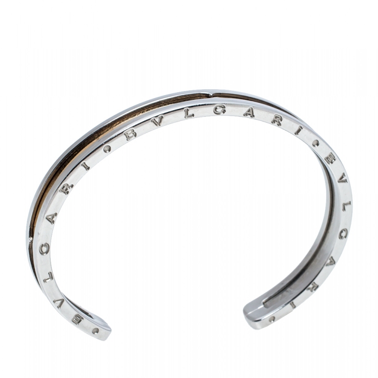 Pre Owned Bvlgari B.Zero1 Stainless Steel & 18k Rose Gold Open Cuff Bracelet S