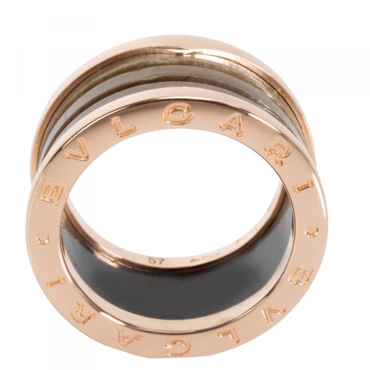 Pre Owned Bvlgari B.Zero1 Brown Marble 18K Rose Gold Band Ring Size 56