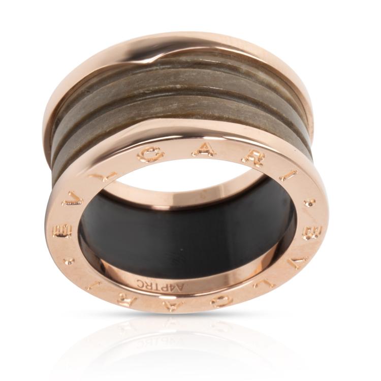 Pre Owned Bvlgari B.Zero1 Brown Marble 18K Rose Gold Band Ring Size 56