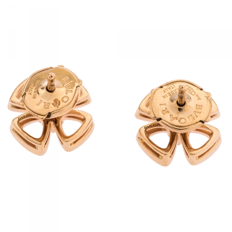 Pre Owned Bvlgari Fiorever Diamond 18K Rose Gold Flower Stud Earrings 