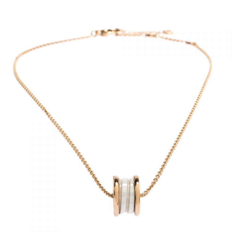 Pre Owned Bvlgari B.Zero1 White Ceramic 18K Rose Gold Pendant Necklace