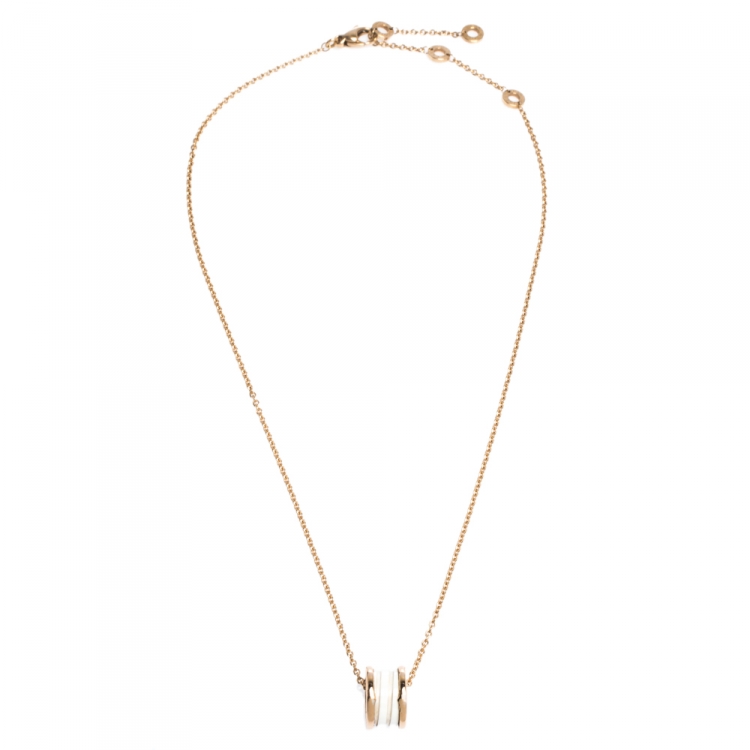 Pre Owned Bvlgari B.Zero1 White Ceramic 18K Rose Gold Pendant Necklace