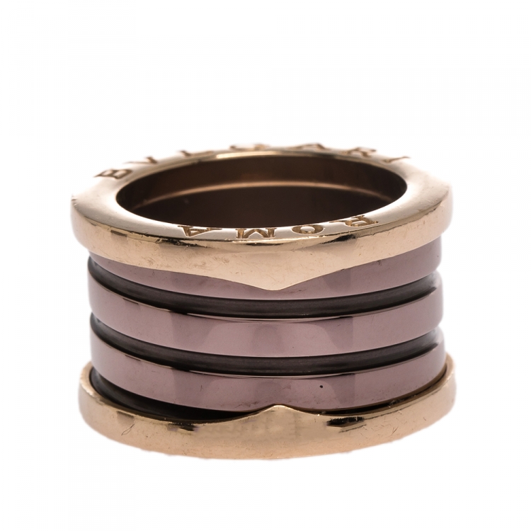 Bvlgari  ROMA Bronze Metal & 18K Rose Gold 4-Band Ring Size 48  Bvlgari | TLC