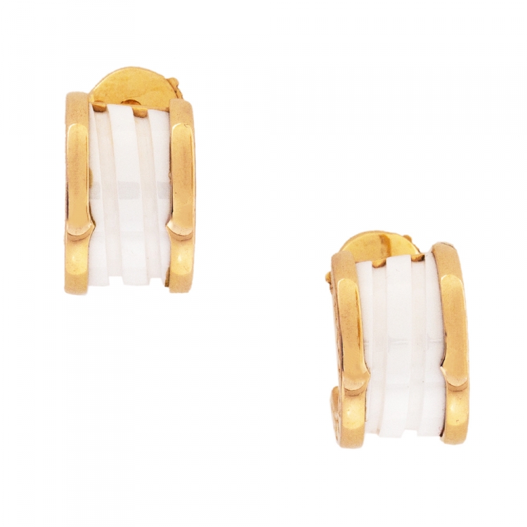 Pre Owned Bvlgari B.Zero1 White Ceramic 18K Rose Gold Earrings