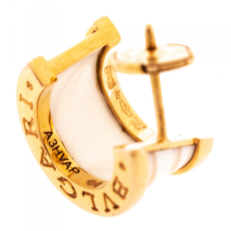 Pre Owned Bvlgari B.Zero1 White Ceramic 18K Rose Gold Earrings