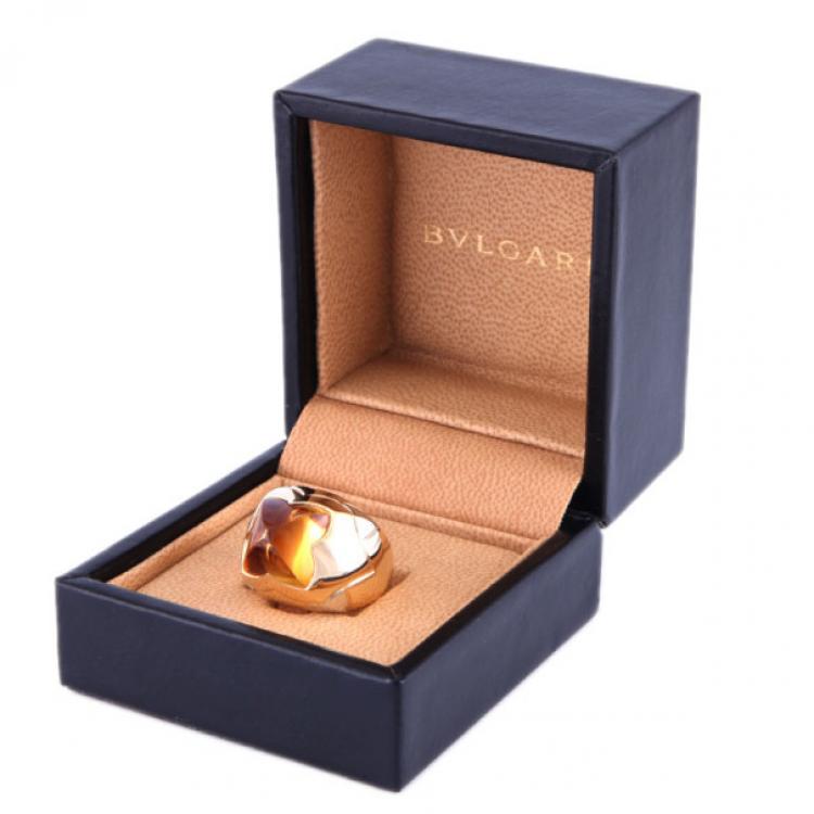 Pre Owned Bvlgari Vintage Pyramid Citrine 18k Yellow Gold Ring Size 52
