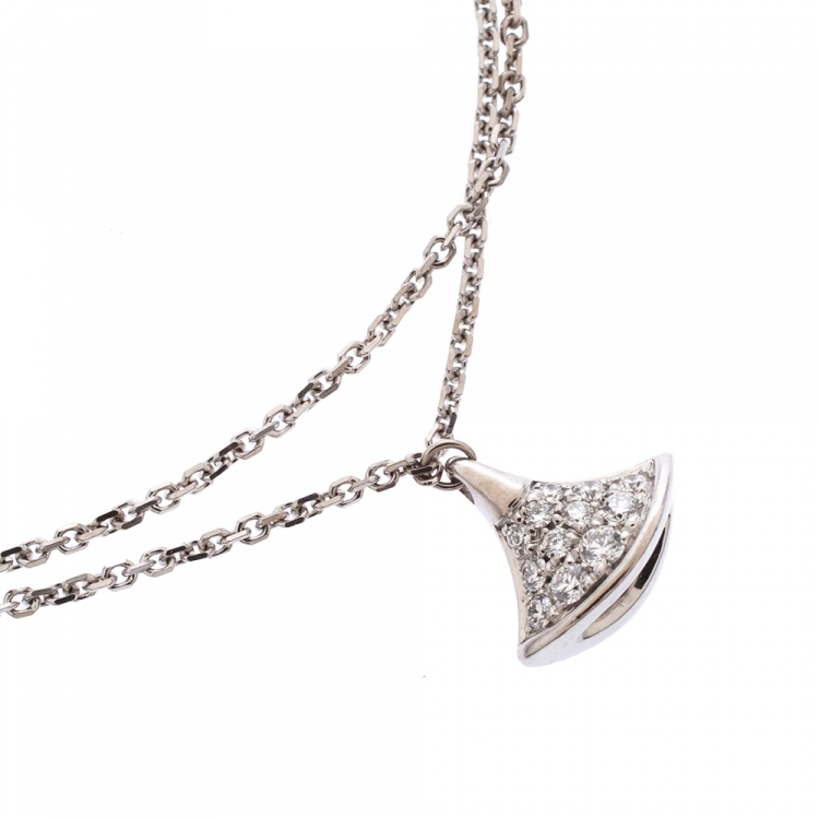 Pre Owned Bvlgari Divas' Dream Pave Diamond 18K White Gold Charm Bracelet SM
