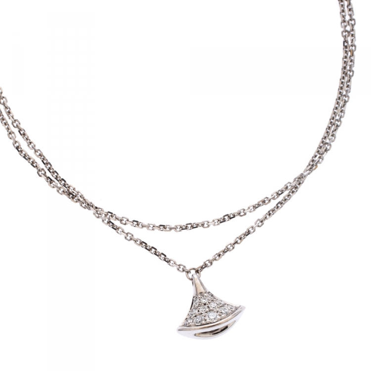 Pre Owned Bvlgari Divas' Dream Pave Diamond 18K White Gold Charm Bracelet SM