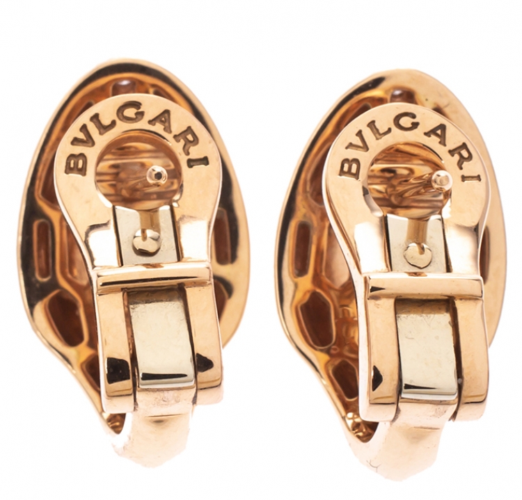 Pre Owned Bvlgari Serpenti Diamond Malachite 18K Rose Gold Stud Earrings 