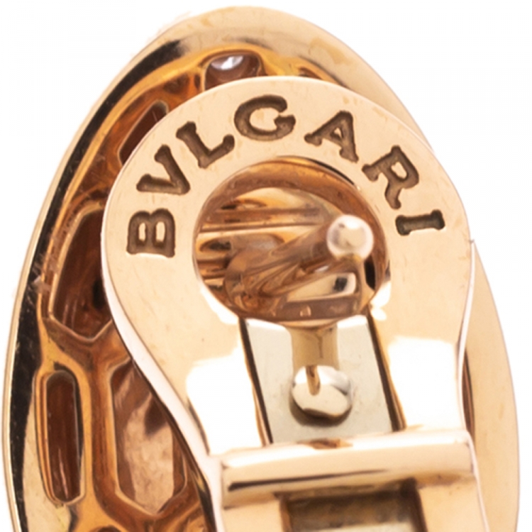 Pre Owned Bvlgari Serpenti Diamond Malachite 18K Rose Gold Stud Earrings 