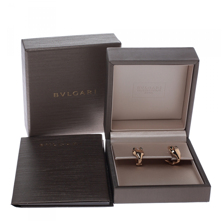 Pre Owned Bvlgari Serpenti Diamond Malachite 18K Rose Gold Stud Earrings 