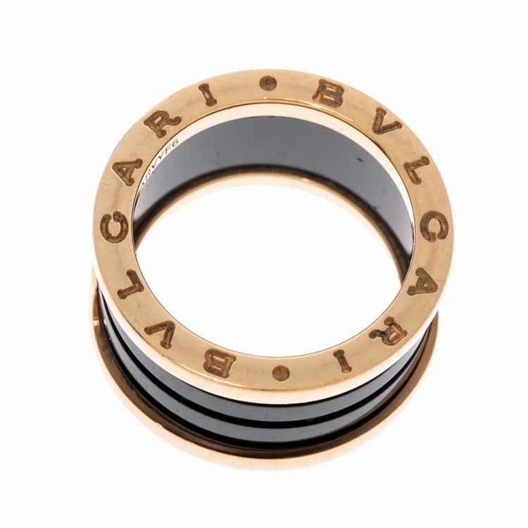 Pre Owned Bvlgari B.Zero1 Black Ceramic 18K Rose Gold Band Ring Size 54