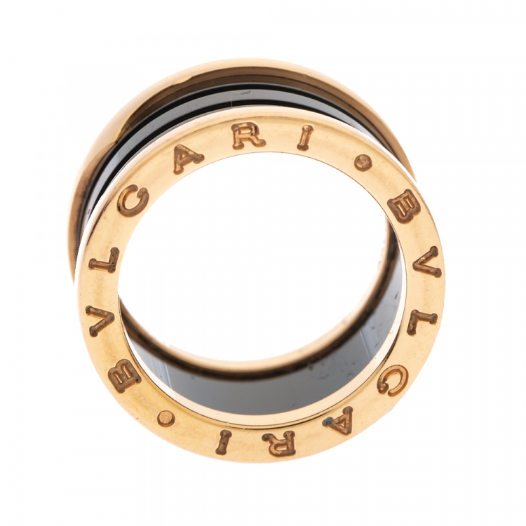 Pre Owned Bvlgari B.Zero1 Black Ceramic 18K Rose Gold Band Ring Size 54