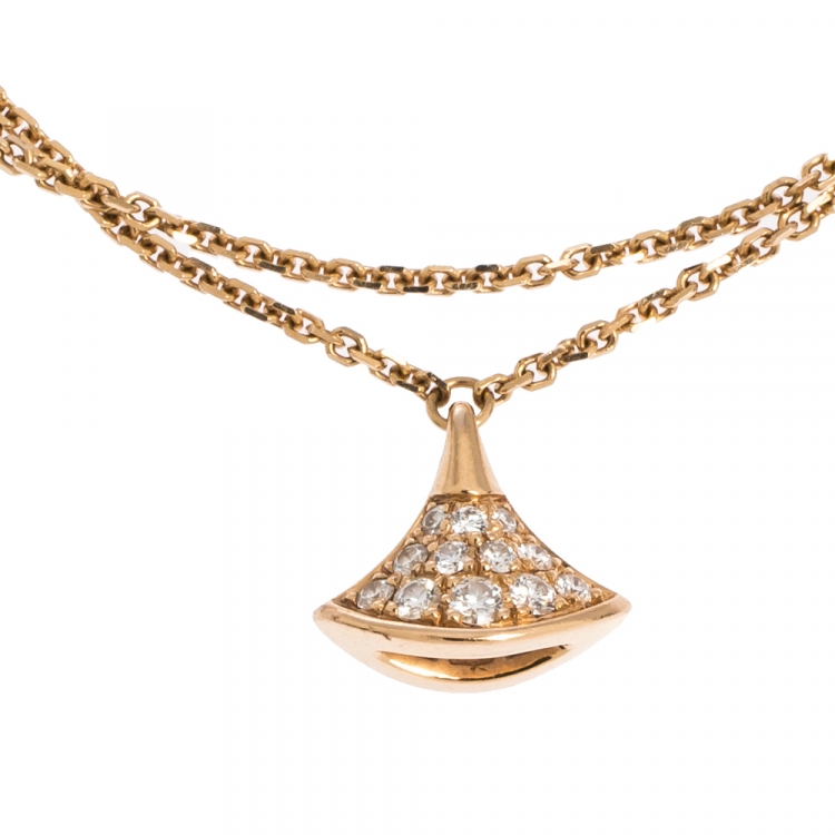 Pre Owned Bvlgari Divas' Dream Pavè Diamond 18K Rose Gold Charm Bracelet