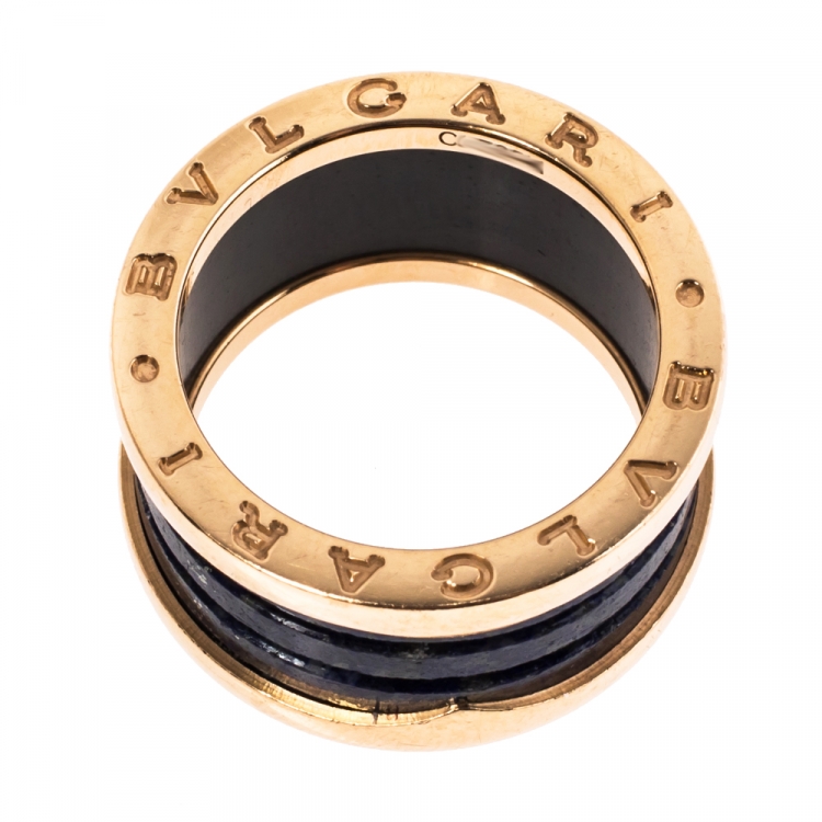 Pre Owned Bvlgari B.Zero1 Lapis Lazuli 18K Rose Gold 4-Band Ring Size 54