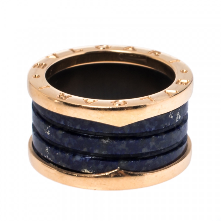 Pre Owned Bvlgari B.Zero1 Lapis Lazuli 18K Rose Gold 4-Band Ring Size 54