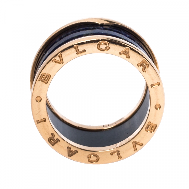Pre Owned Bvlgari B.Zero1 Lapis Lazuli 18K Rose Gold 4-Band Ring Size 54