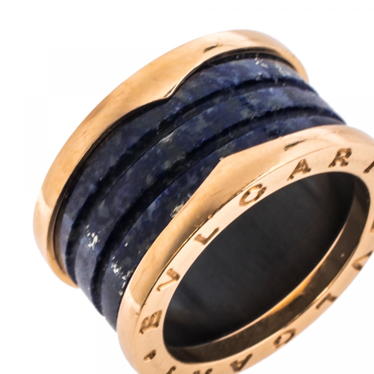 Pre Owned Bvlgari B.Zero1 Lapis Lazuli 18K Rose Gold 4-Band Ring Size 54