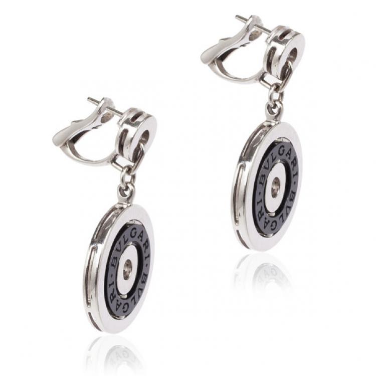 Pre Owned Bvlgari Black Ceramic 18 K White Gold Cerchi Earrings