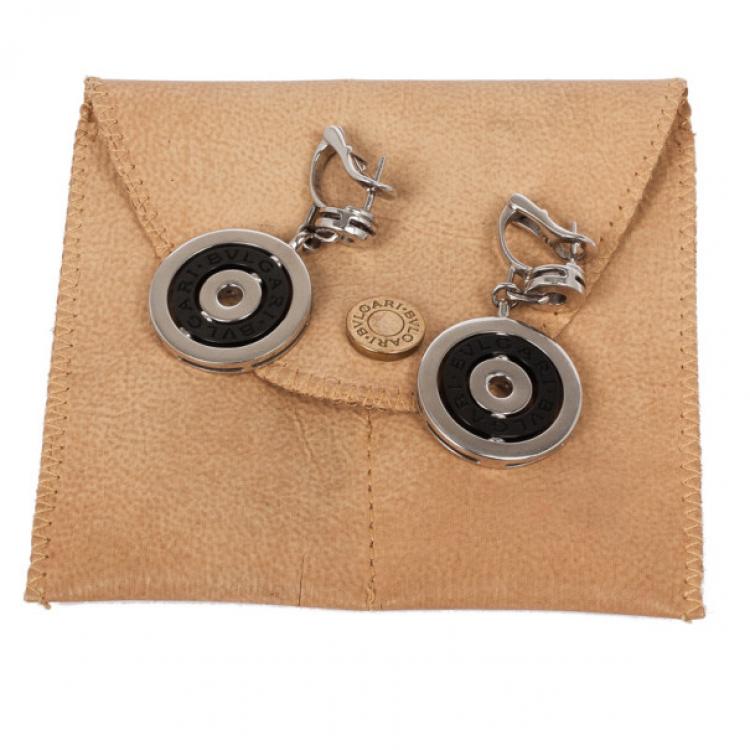 Pre Owned Bvlgari Black Ceramic 18 K White Gold Cerchi Earrings
