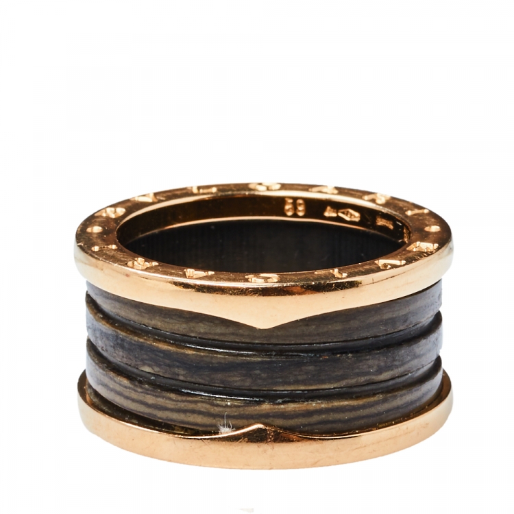 Pre Owned Bvlgari B.Zero1 Brown Marble 18K Rose Gold Four-Band Ring Size 59