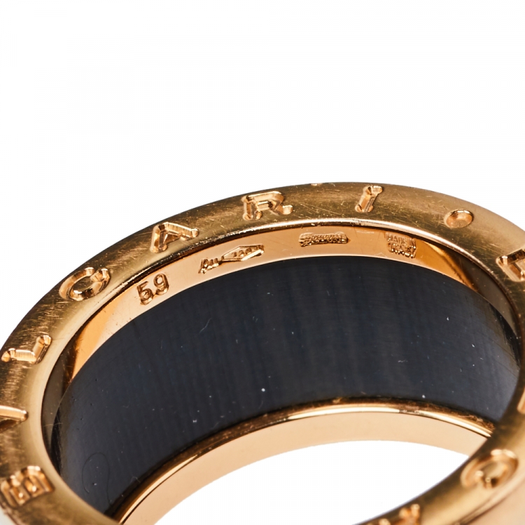 Pre Owned Bvlgari B.Zero1 Brown Marble 18K Rose Gold Four-Band Ring Size 59