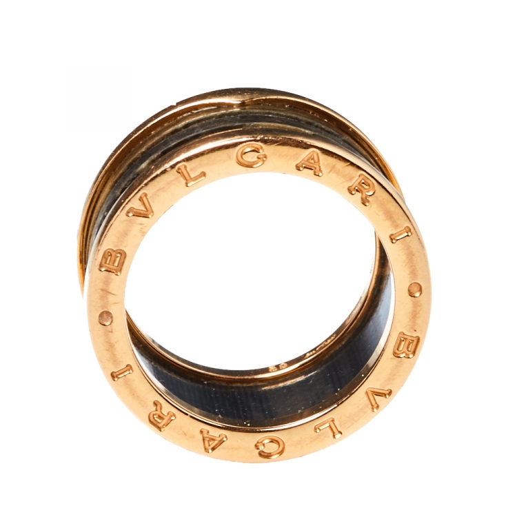 Pre Owned Bvlgari B.Zero1 Brown Marble 18K Rose Gold Four-Band Ring Size 59