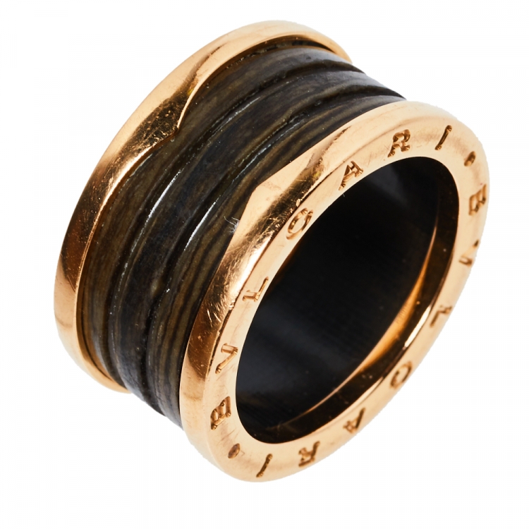 Pre Owned Bvlgari B.Zero1 Brown Marble 18K Rose Gold Four-Band Ring Size 59