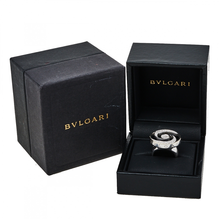 Pre Owned Bvlgari Optical Illusion Black Onyx Diamond 18K White Gold Ring Size 51